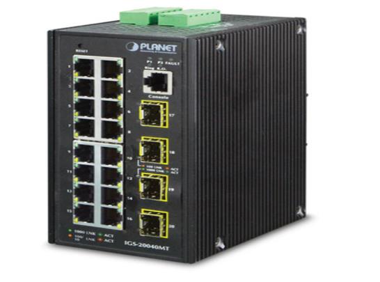 Planet IGS-20040MT Endüstriyel Tip Layer2 16-Port 10/100/1000T + 4 100/1000X SFP Yönetilebilir Switch